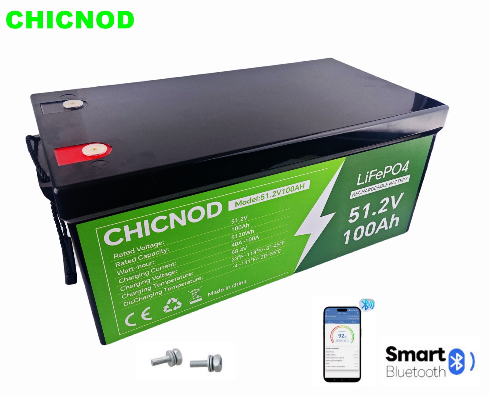 48V 100Ah 5120Wh Golf Cart Battery Lithium LiFePO4 Deep Cycle Bluetooth Solar RV
