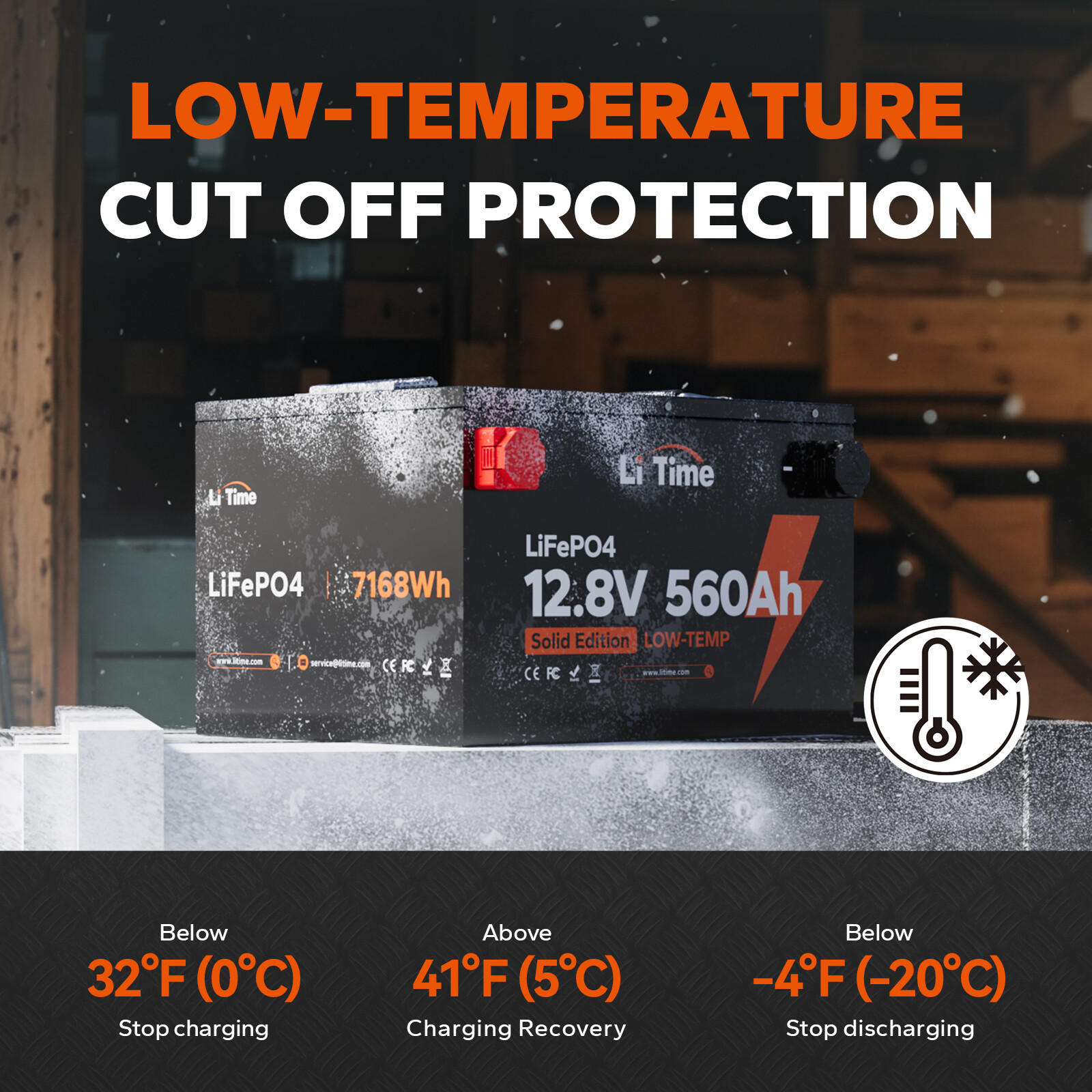 LiTime 12V 560Ah 7168Wh Low Temp LiFePO4 Lithium Battery SPCC For Solar Off-grid