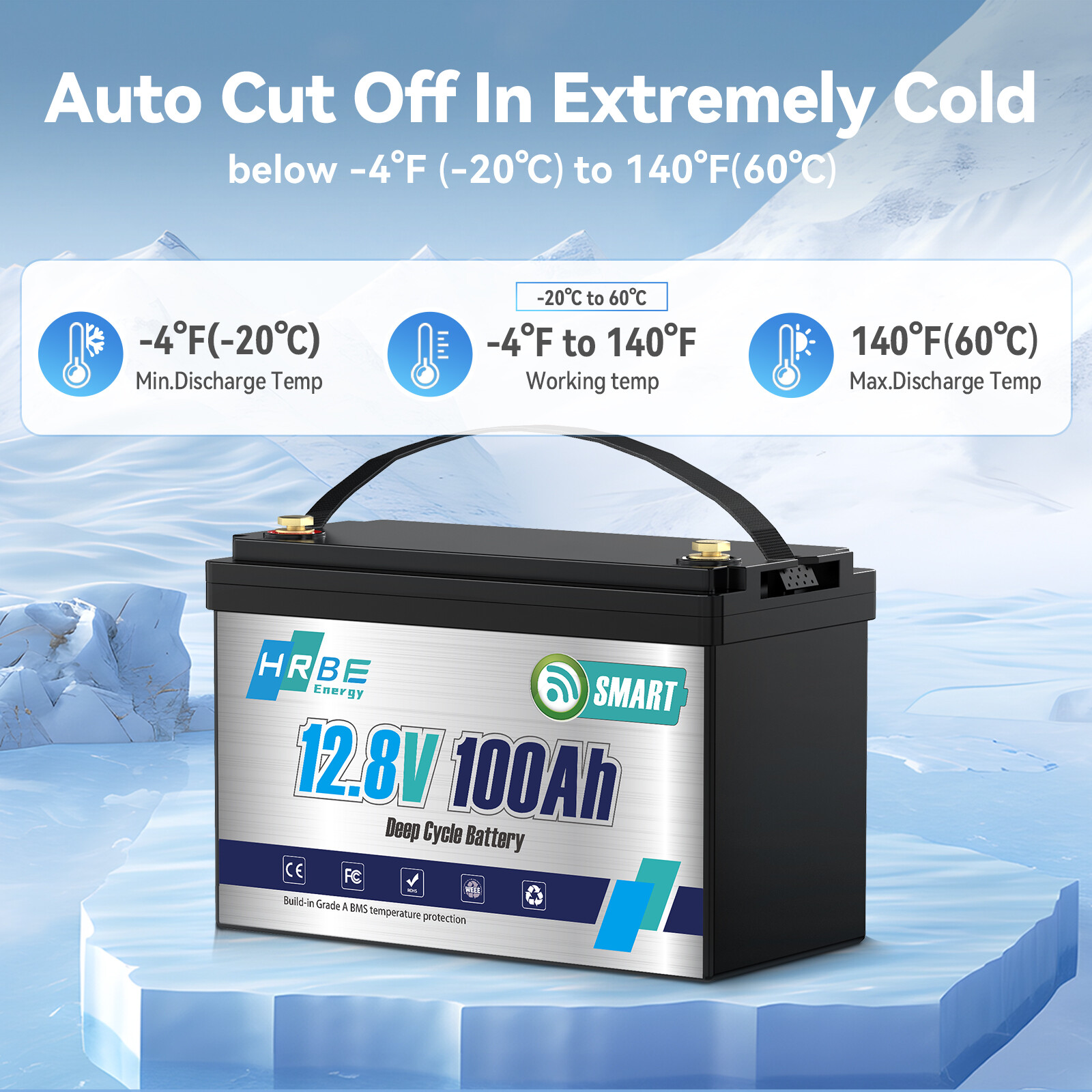 Mini LiFePO4 Lithium Battery 12V 100Ah with Charger 15000+ Deep Cycle 100A BMS