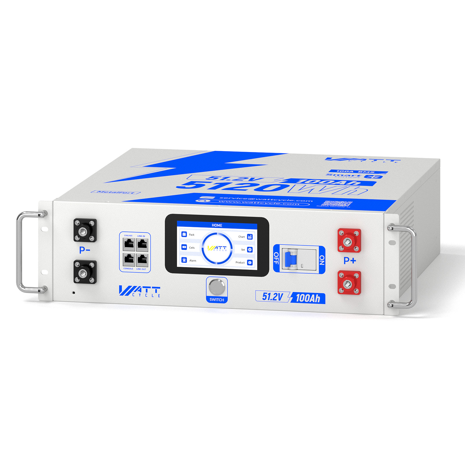 WattCycle 48V 100Ah LiFePO4 Lithium Battery 5120Wh 3U Server Rack Mount Battery