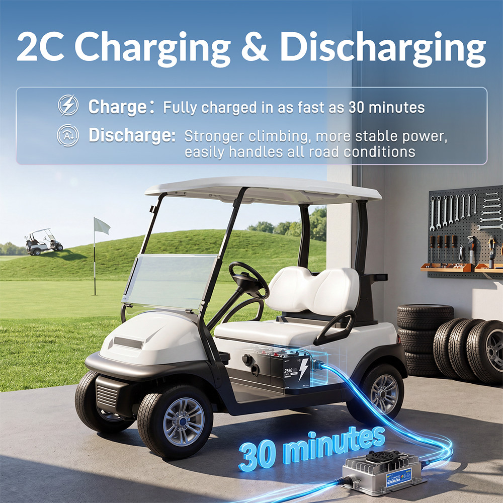 48V 50Ah Lithium Golf Cart Battery Metal Case + 58.4V 15A Aluminum Shell Charger