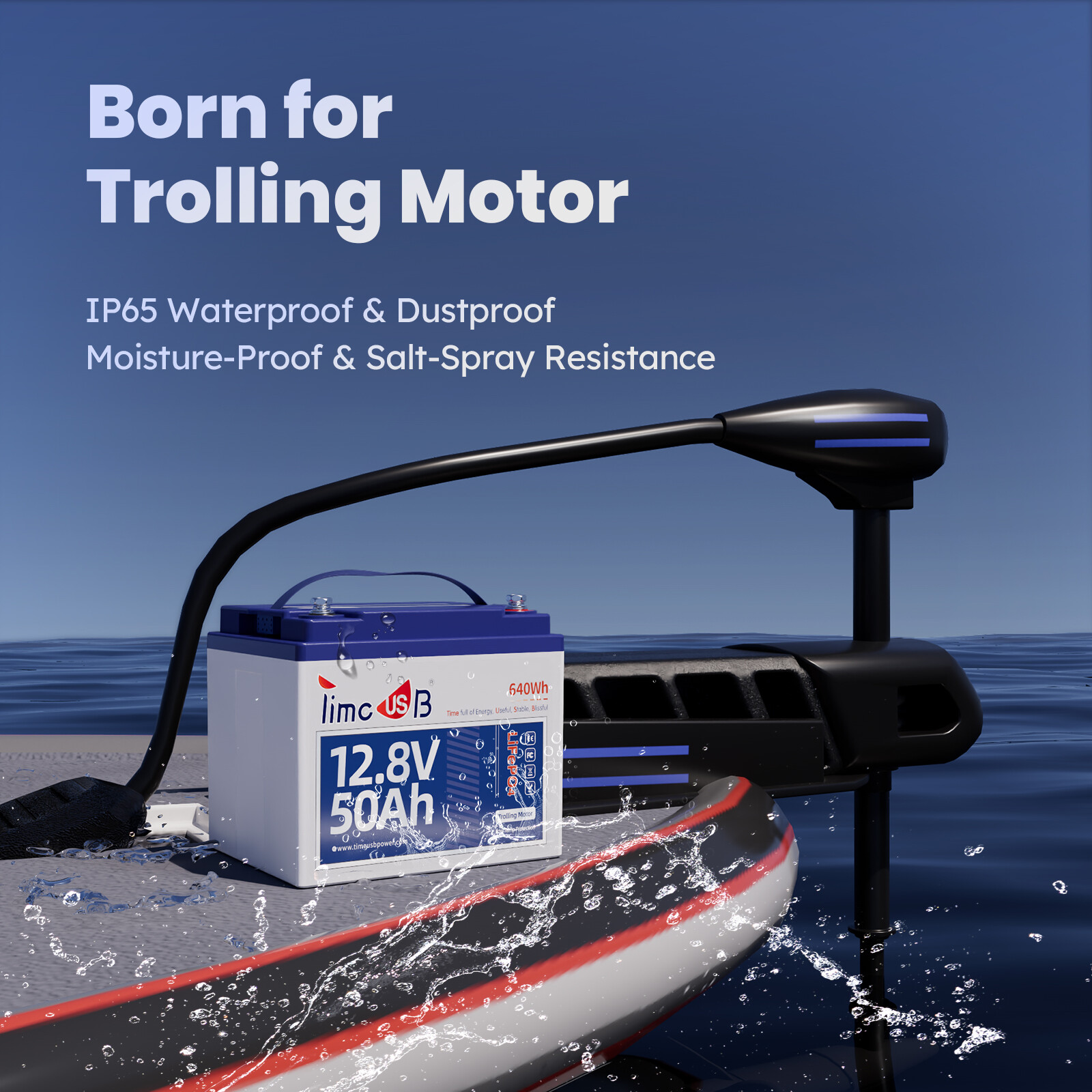 TimeUSB 12V 50Ah Trolling Motor LiFePO4 Lithium Battery with Low-Temp Protection