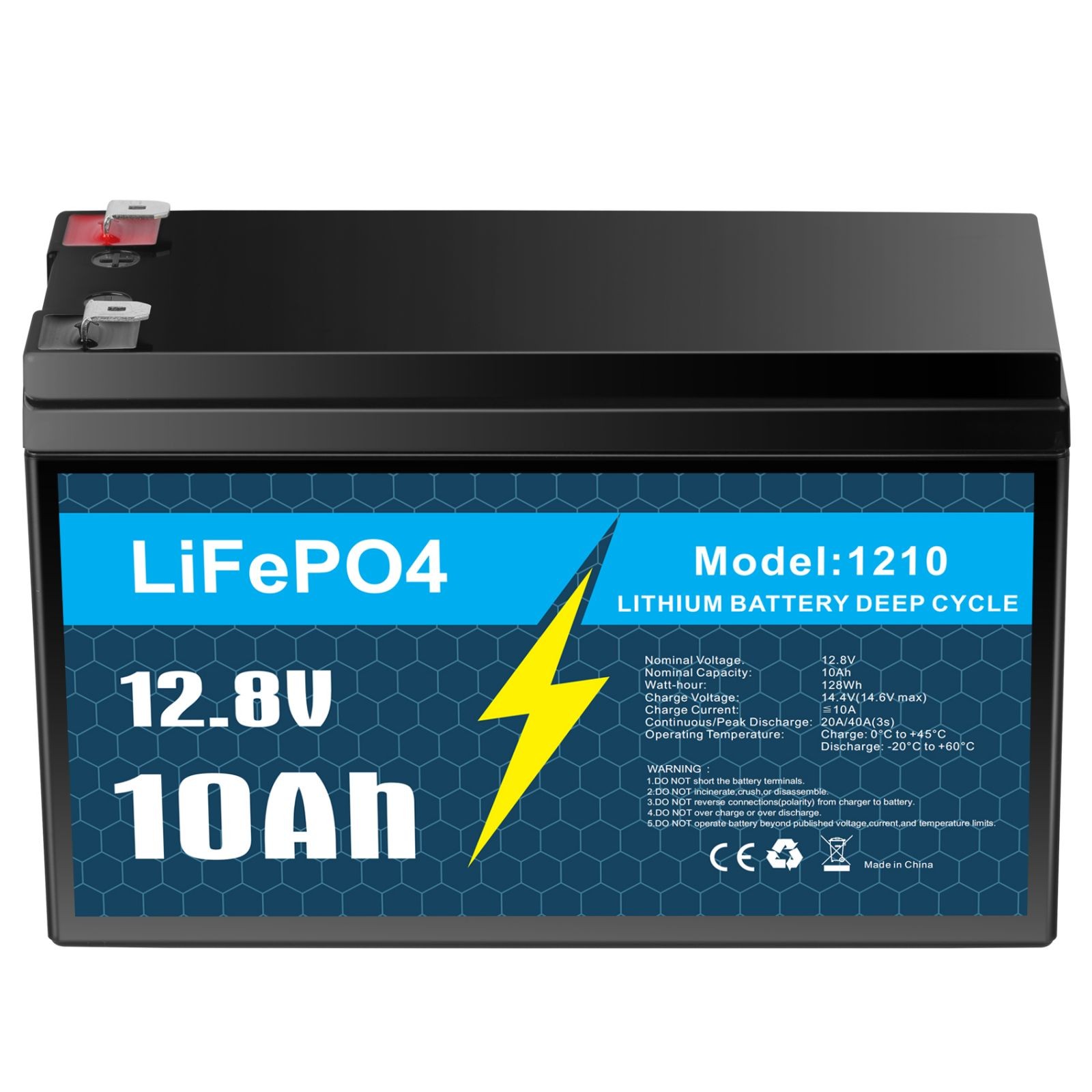 12V 10Ah LiFePo4 Lithium Battery Rechargeable for Marine RV Solar +5A Charger US