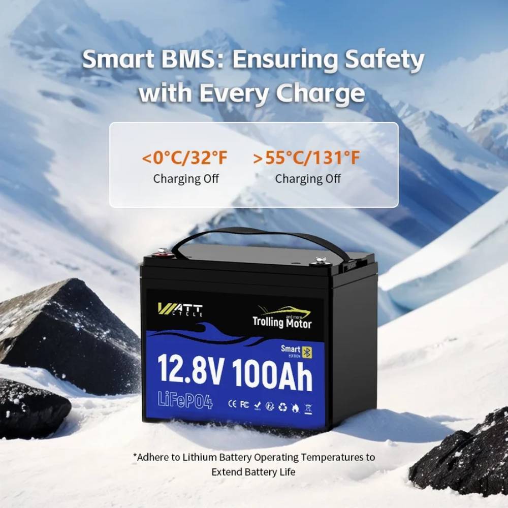 ‎Wattcycle 12V 100Ah 100A BMS Lithium Battery for RV Trolling Motor Boat Solar