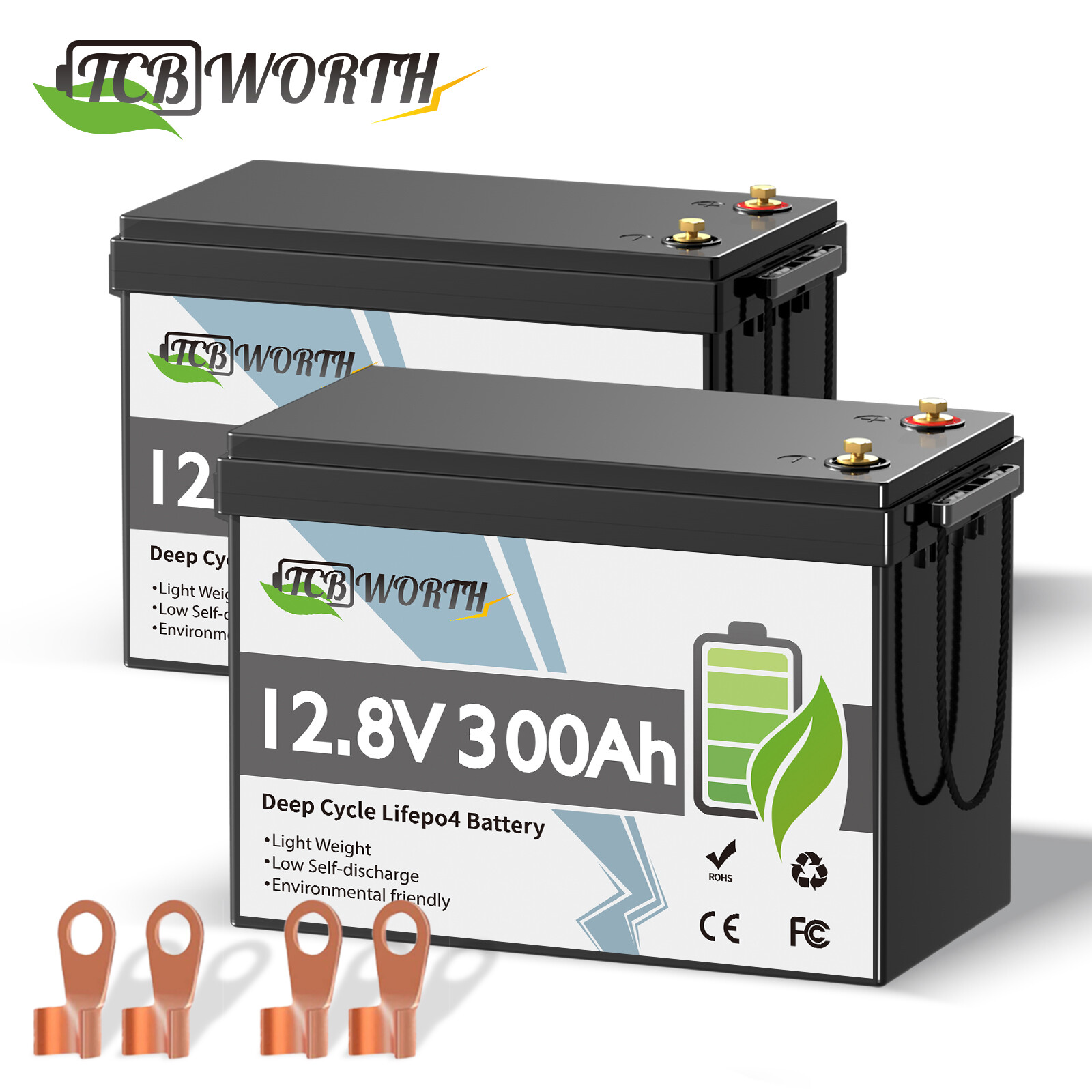 2Pack 12V 300Ah (12V 600Ah）LiFePO4 Lithium Battery 15000+Cycle 200A BMS RV Solar