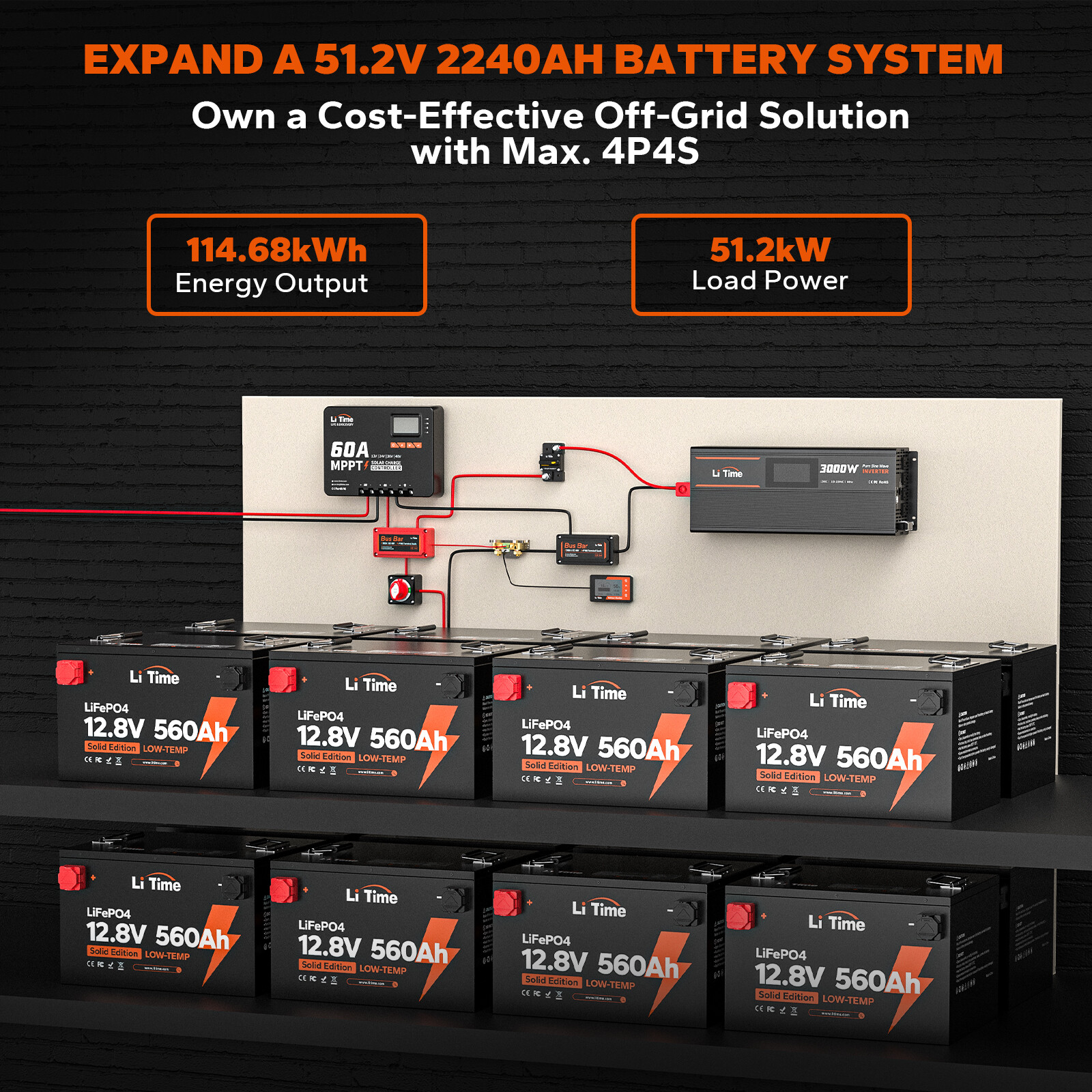 LiTime 12V 560Ah 7168Wh Low Temp LiFePO4 Lithium Battery SPCC For Solar Off-grid