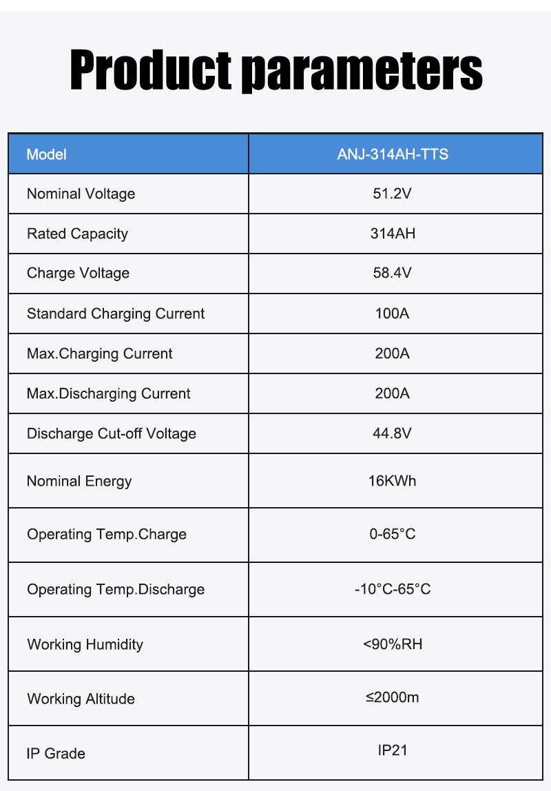 16KWh 314Ah 48V LiFePO4 Li-ion Battery 51.2V BMS for Solar Energy Storage System