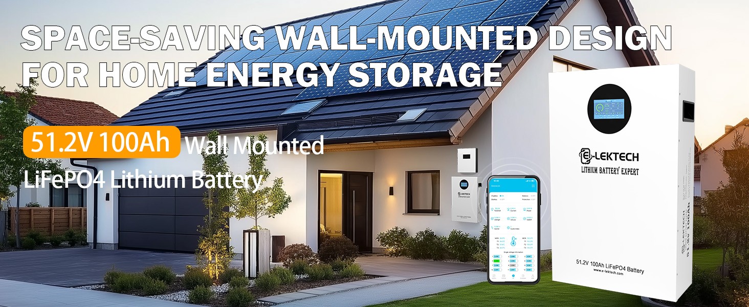48V 100Ah LiFePO4 Lithium Wall Mounted Battery 5120Wh 100A BMS Solar Home Backup