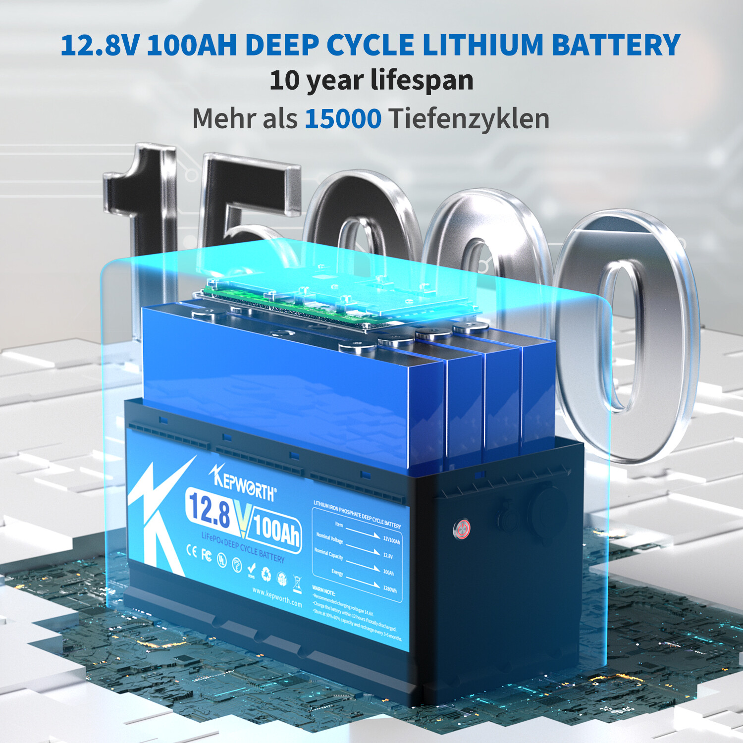 12V 100Ah LiFePO4 Lithium Battery 20000 Cycles BMS 10-Year Lifespan Trailer RV