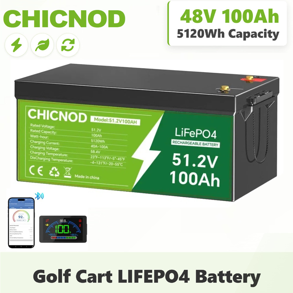 100Ah 48V LiFePO4 Lithium Battery 51.2V Built-in BMS Deep Cycle for RV Golf Cart