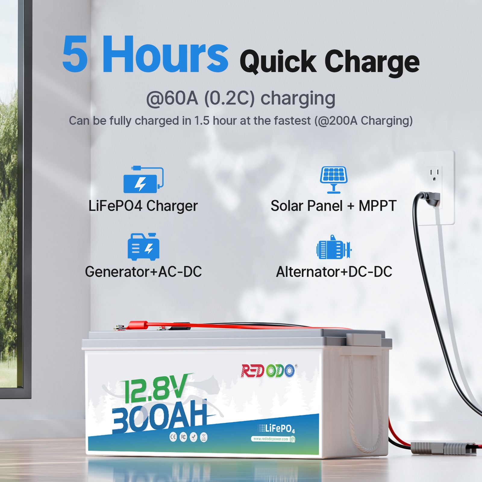 Redodo 12V 300Ah Lithium Battery 3840Wh 200A BMS LiFePO4 for RV Solar