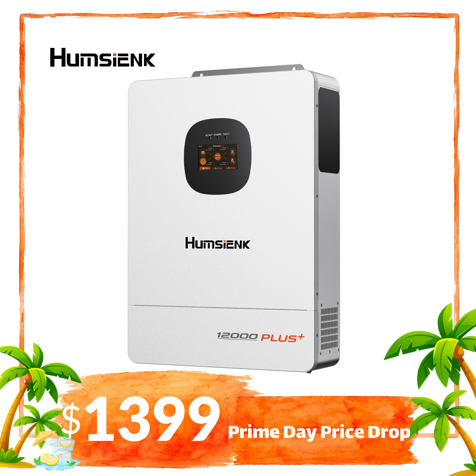 Humsienk 48V 12000W Solar Hybrid Inverter 3-in-1 120V/240V Split Phase Dual MPPT