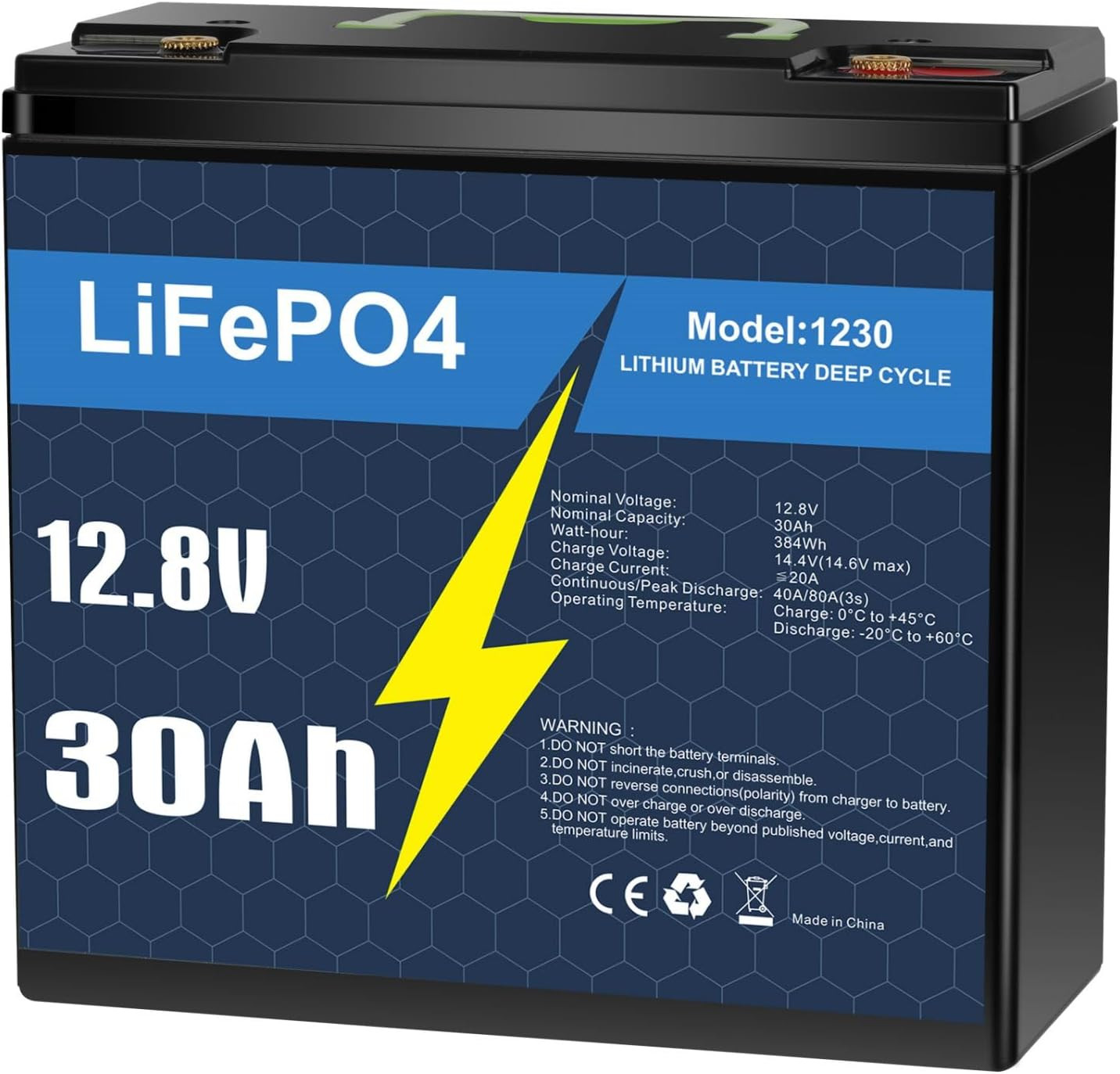 12V 30Ah LiFePO4 Lithium Battery Deep Cycles Fish Finder Trolling Motor Boat