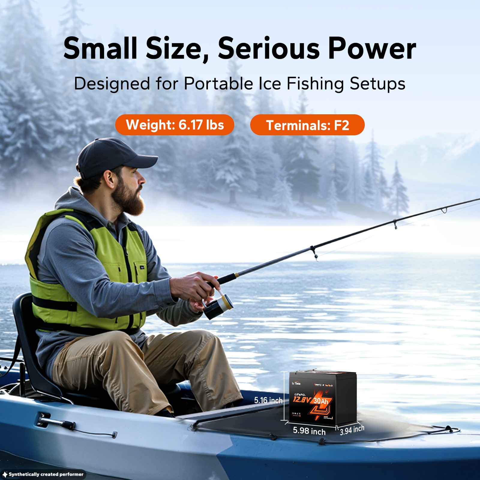 LiTime Portable 12V 30Ah Ice Fishing Lithium Battery with Bluetooth Self-Heating