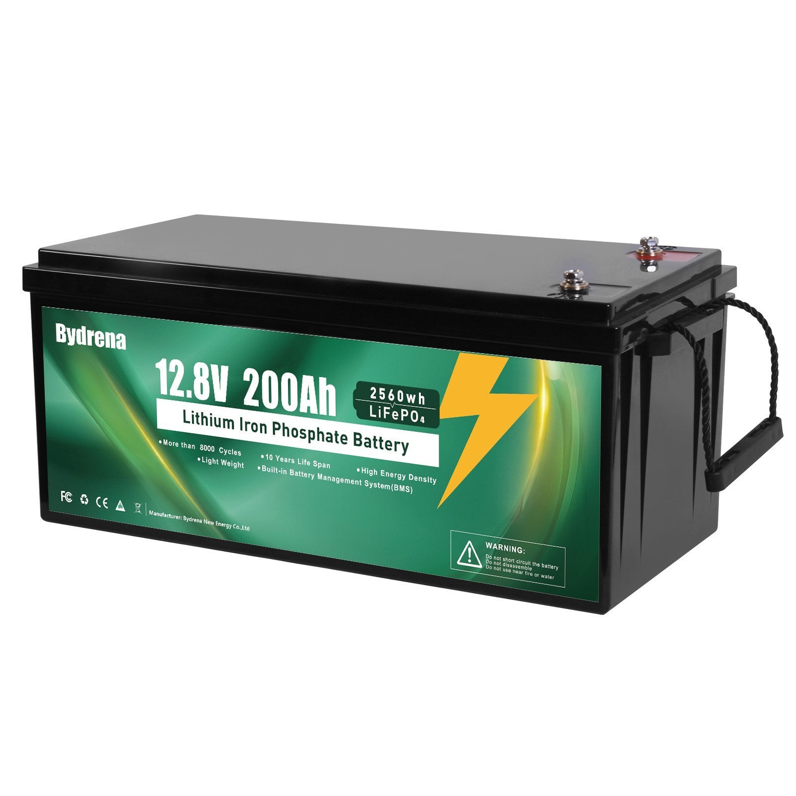 12.8V 200AH LiFePO4 Lithium Battery 2560Wh BMS Deep Cycle for Solar RV Off-grid