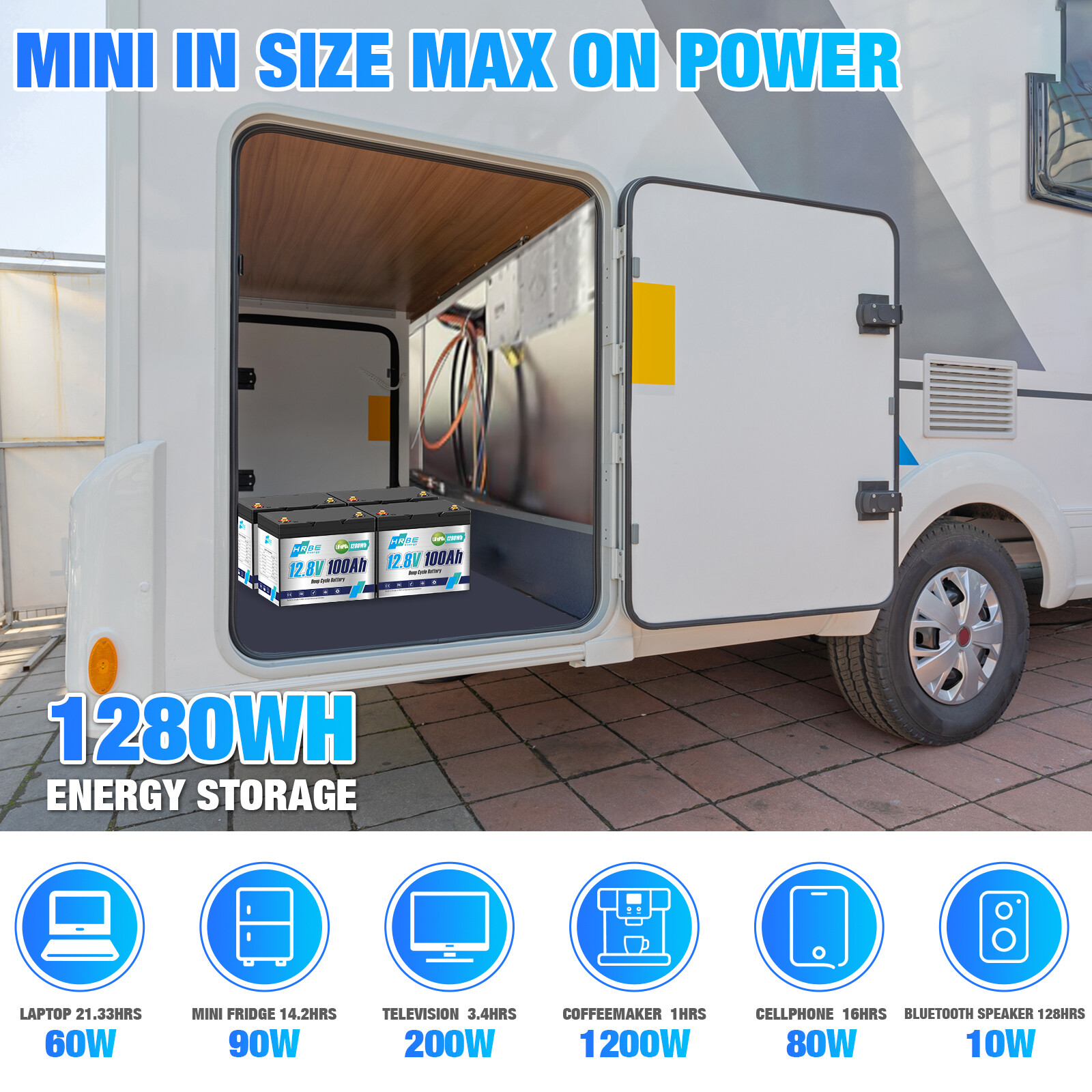 4PCS 12V 100A Mini LiFePO4 Lithium Battery 12V 400Ah with Charger Deep Cycle