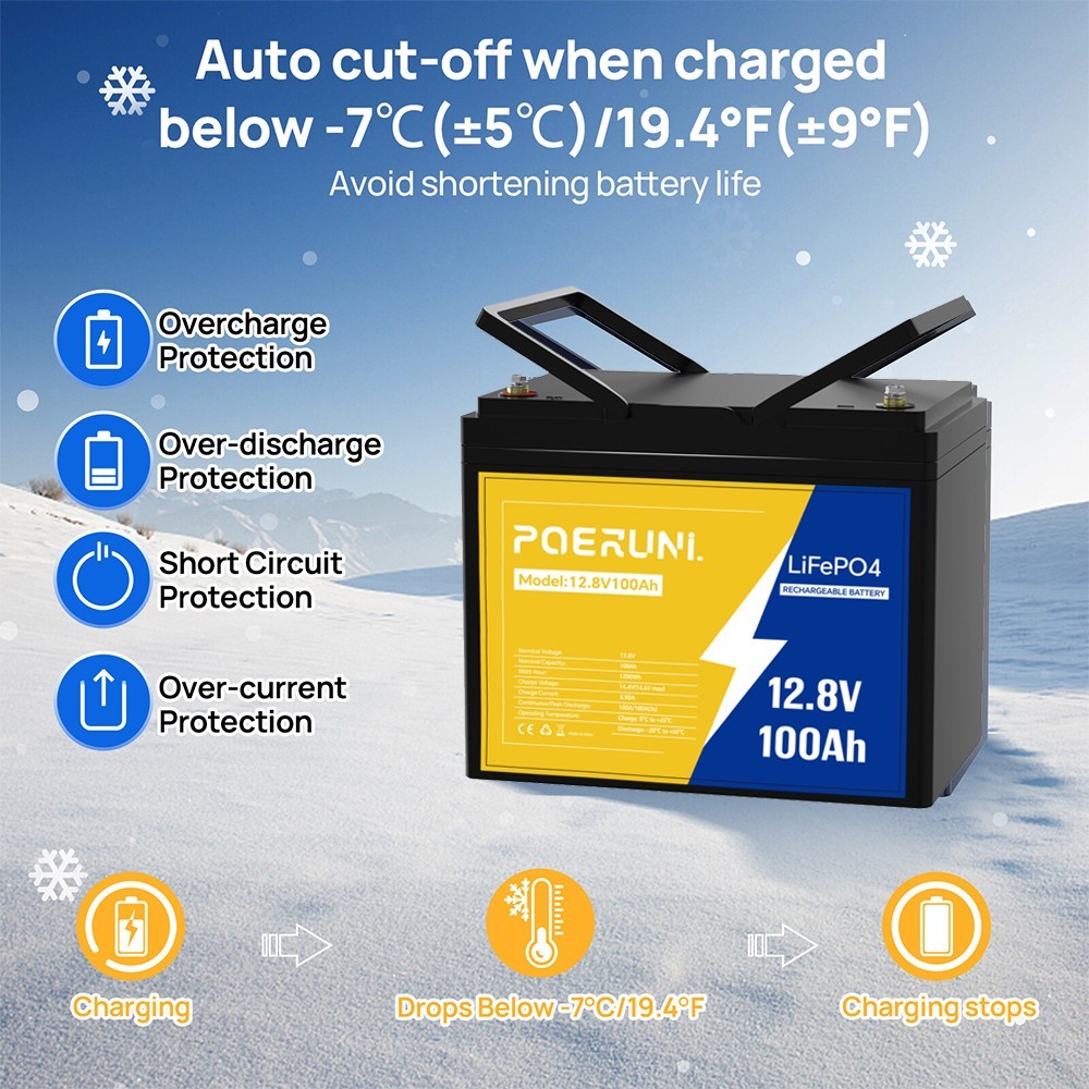 12.8V 100Ah LiFePO4 Battery 1280Wh 4000+Cycles Built-in 100A BMS For Off-Grid RV