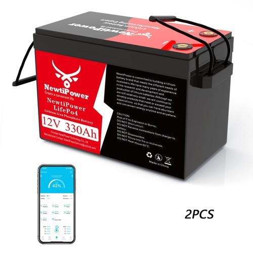 2PC 12V 330Ah 300AH LiFePO4 Lithium Battery Bluetooth 200A BMS Solar Off-grid UV