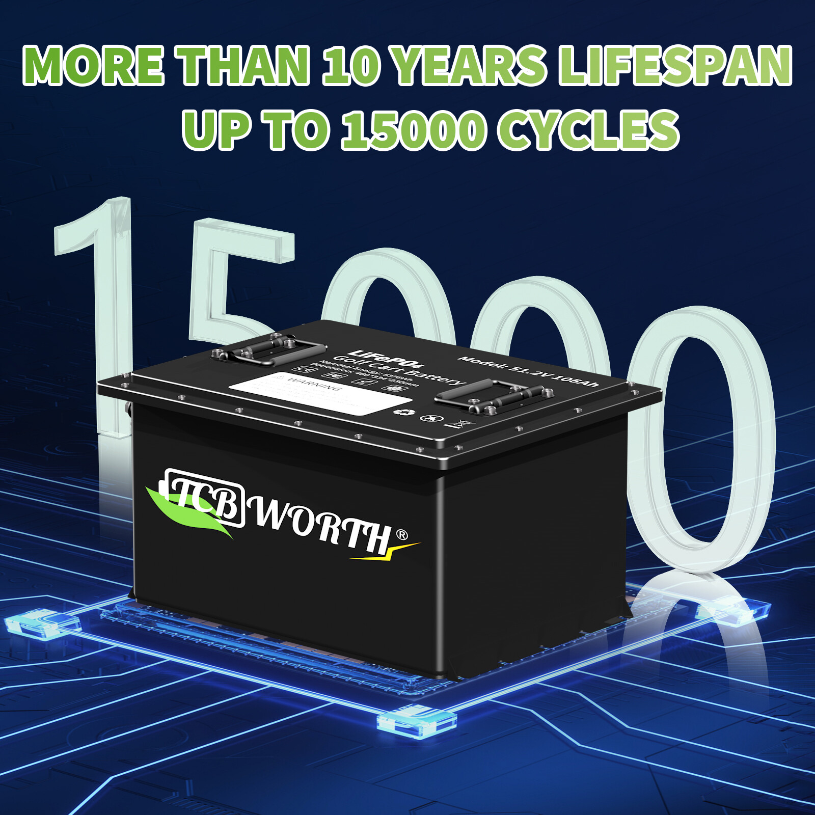 48V 105Ah Golf Cart Lithium LiFePO4 Battery 200A BMS Club Car 15000+ Deep Cycle