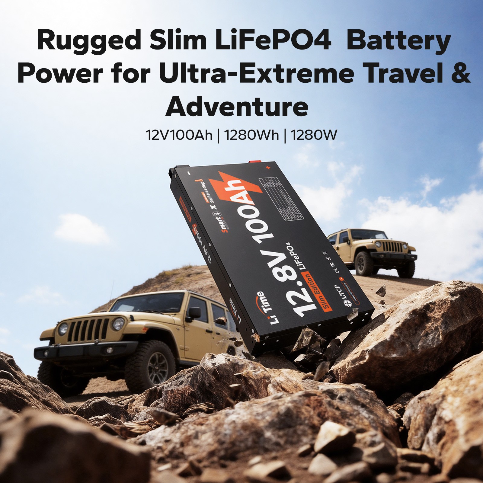 LiTime 12V 100Ah Slim Bluetooth Heating Metal Case Lithium Battery For RV Truck