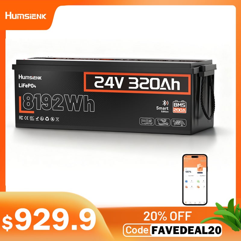 24V 300Ah 320Ah LiFePO4 Lithium Battery Deep Cycles Battery Bluetooth RVs Solar
