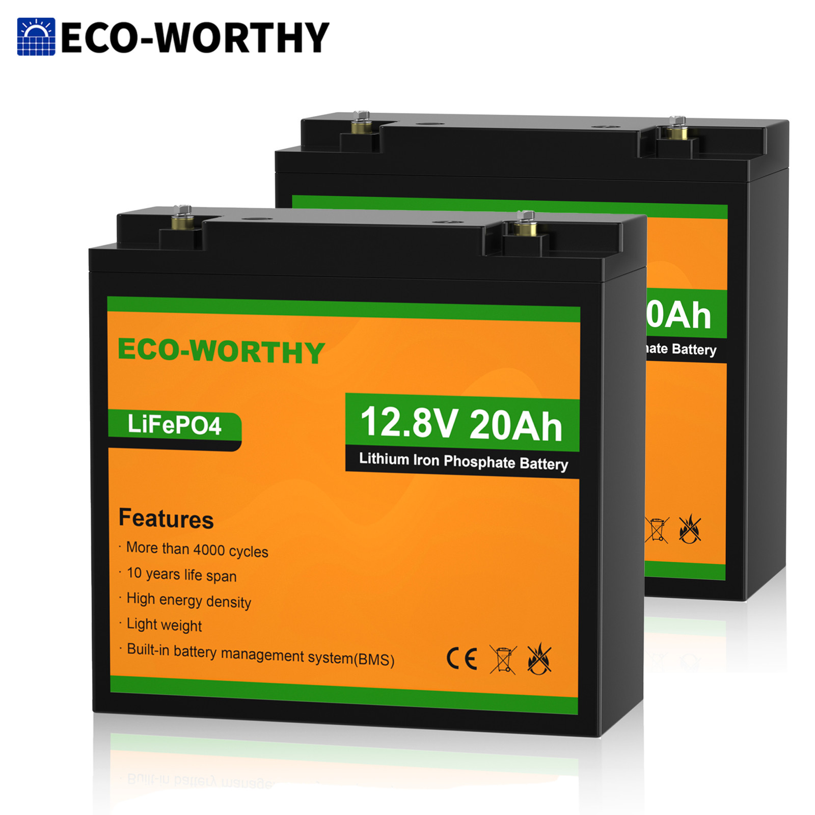 ECO-WORTHY 256Wh 12V 20Ah LiFePO4 Lithium Battery For Trolling Motor