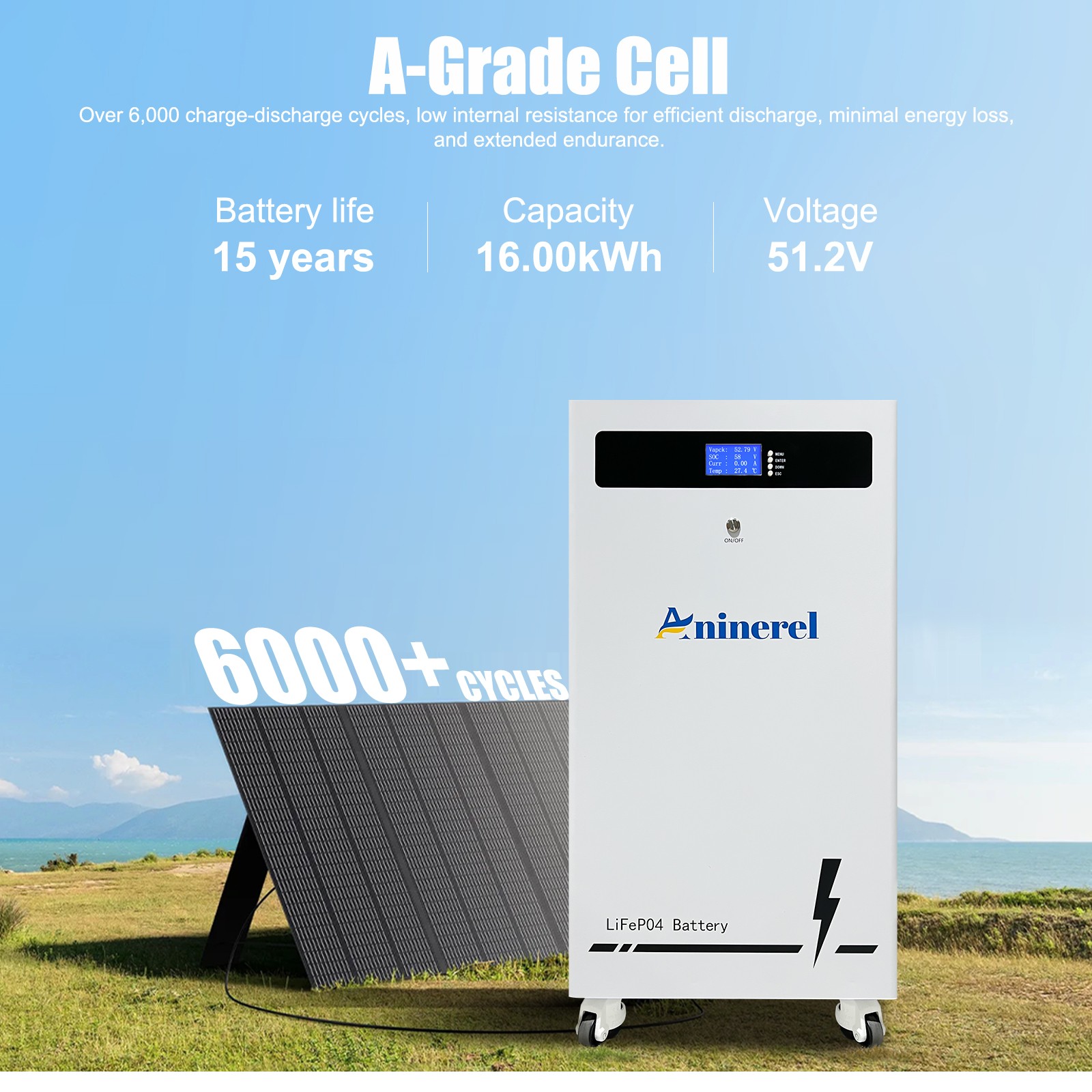 48V 314Ah Lithium Battery 16kWh+ 11kWh 48V Solar Hybrid Inverter MPPT Off-Grid