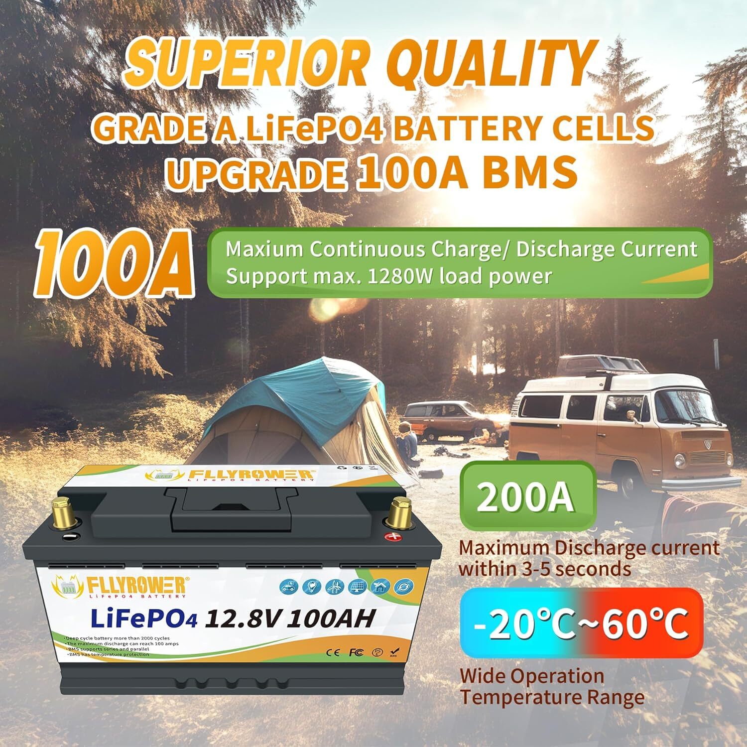 12V 100Ah LiFePO4 Lithium Battery BMS Deep Cycle for RV Marine Solar Off-grid