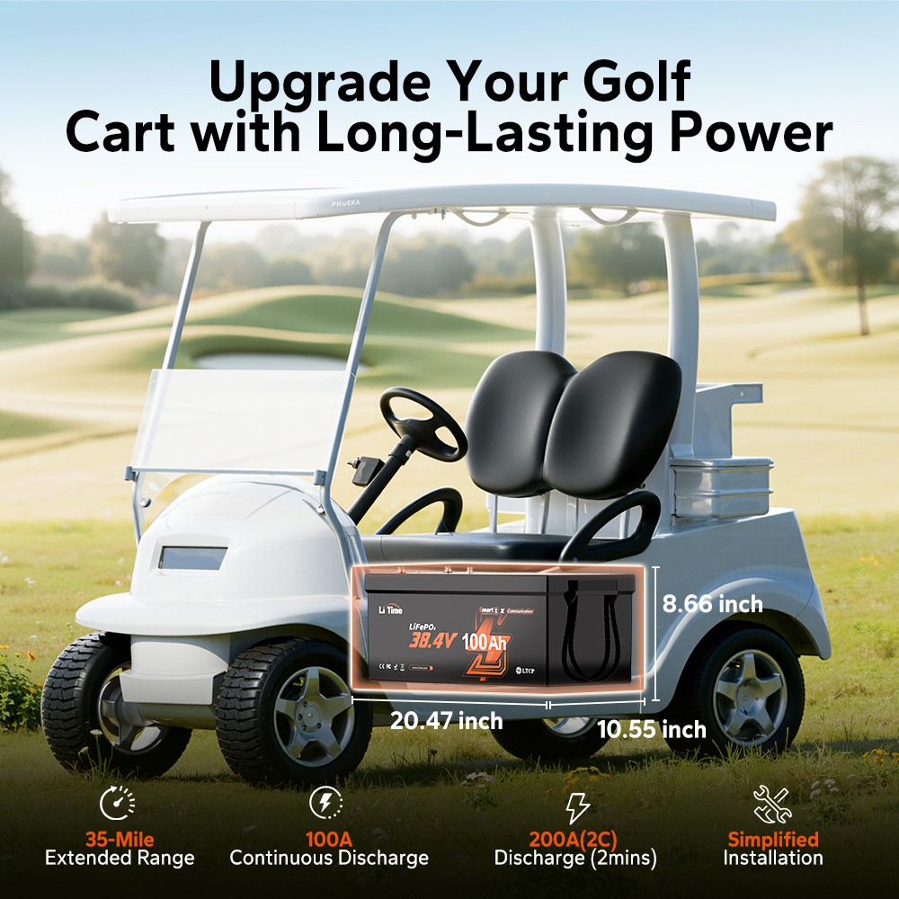 LiTime 36V 100Ah Bluetooth Golf Cart LiFePO4 Lithium Battery Charger Monitor Set