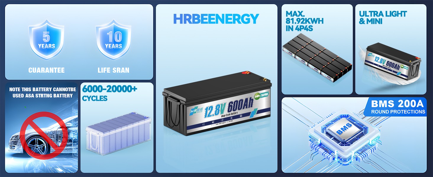 12V 600Ah LiFePO4 Lithium Battery Deep Cycles 7680Wh Power 200A BMS for RV Solar