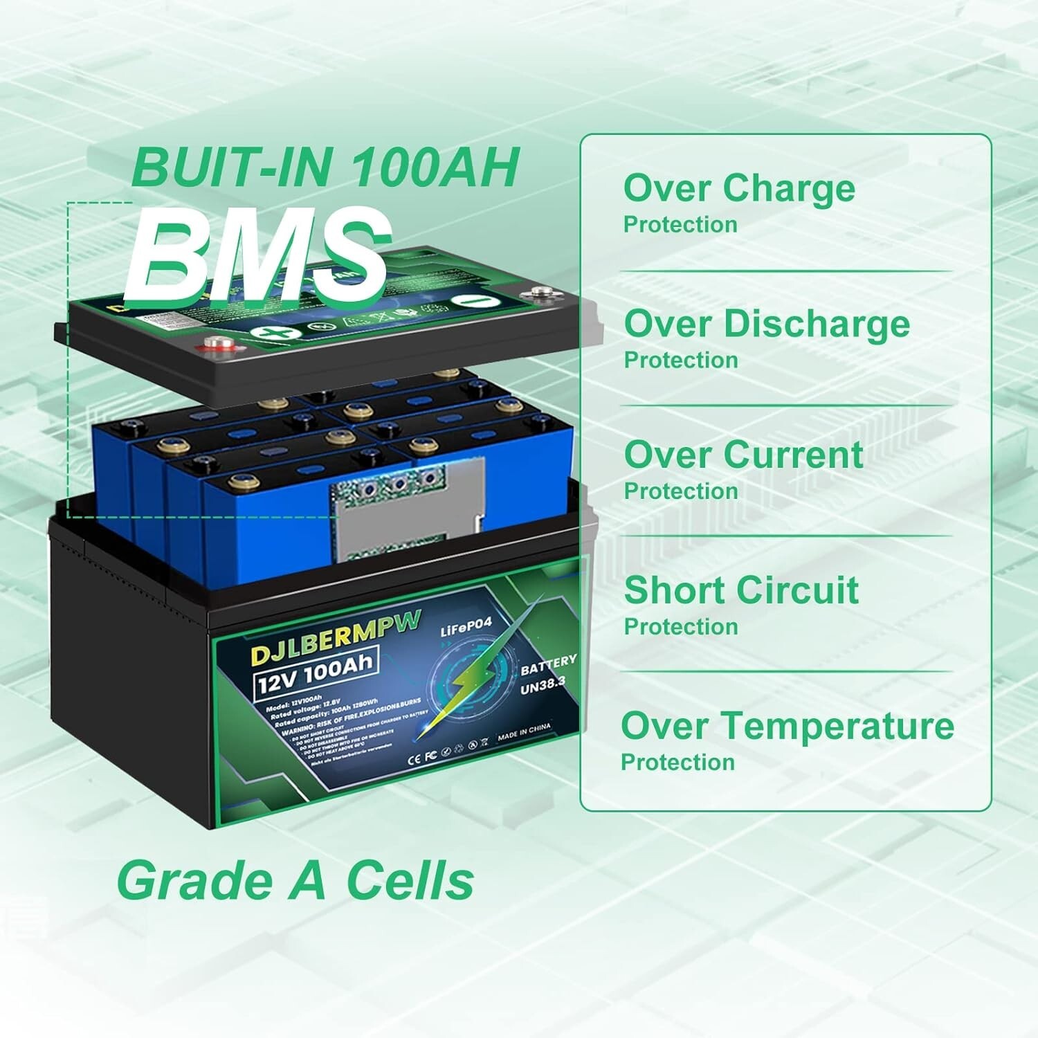 48V 100Ah Lithium Golf Cart Battery LiFePO4 Deep Cycle 4 Group 12V 100Ah