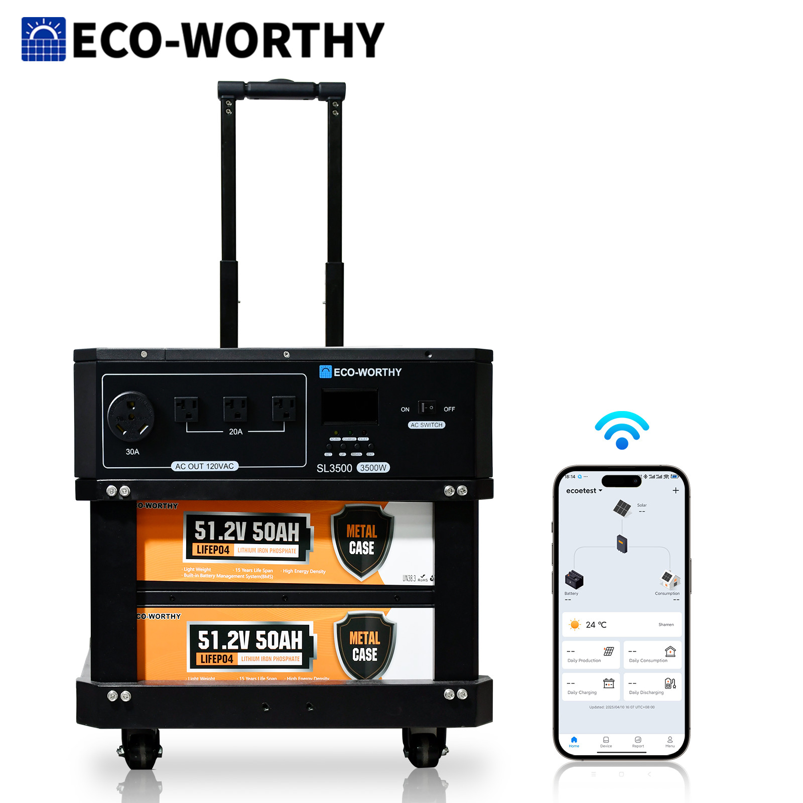 ECO-WORTHY 5120Wh 2Pack 48V 50Ah Lithium Battery+3500kw Solar Inverter For Home