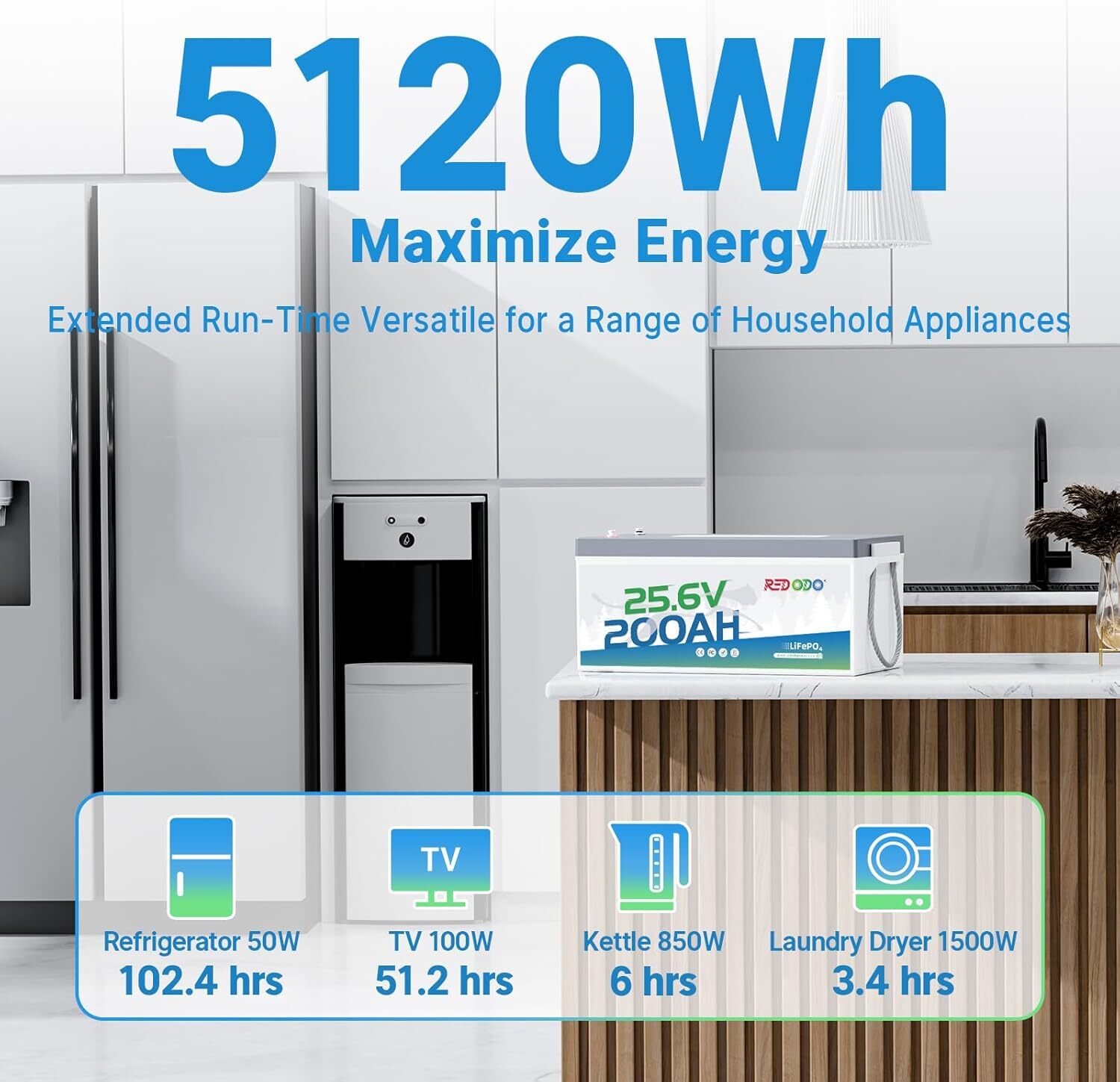 Redodo 24V 200Ah LiFePO4 Lithium Battery 200A BMS 5120Wh Energy For RV Marine