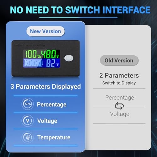 48v Golf Cart Battery Meter – LCD Display Lithium Battery Monitor 10 48V Black