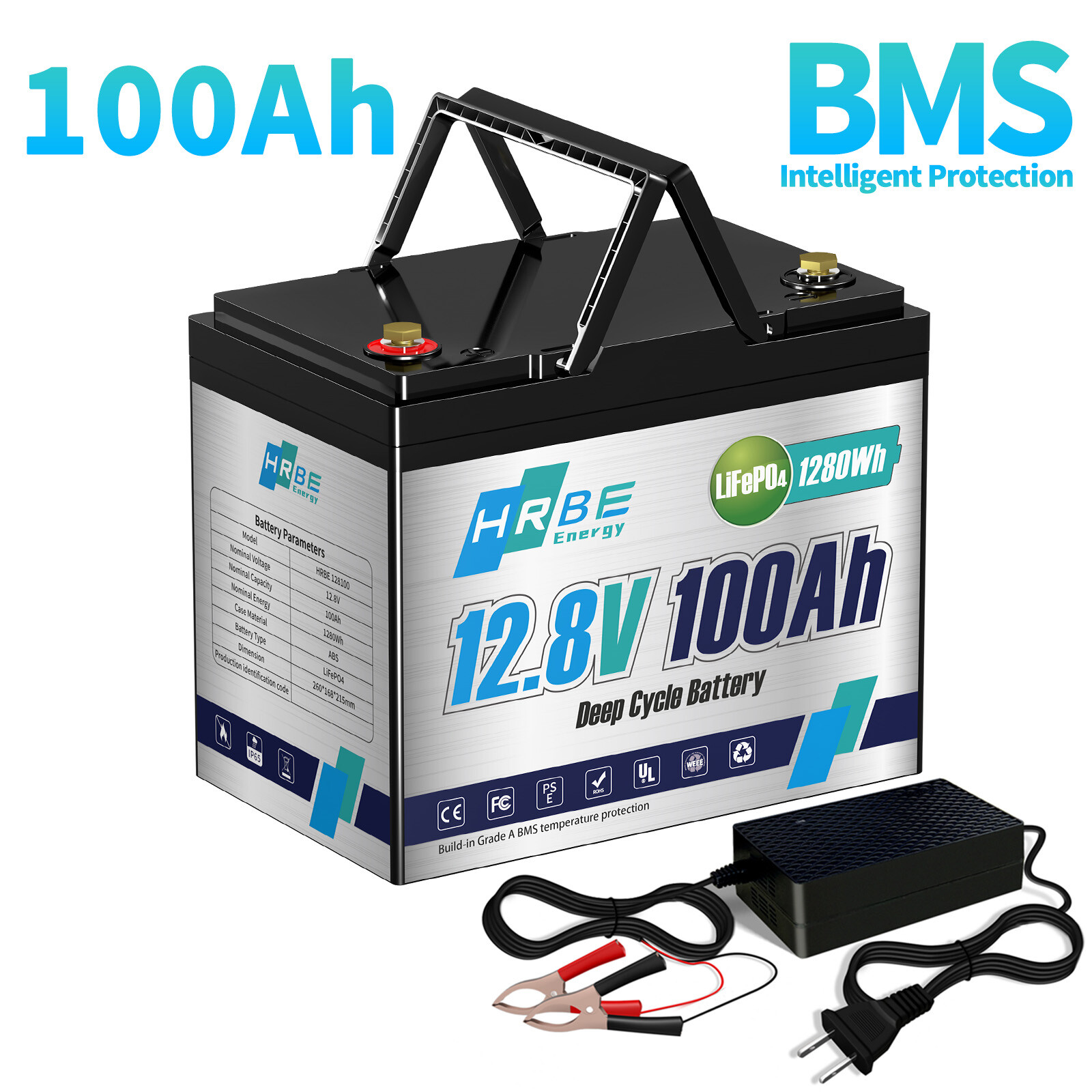 Mini LiFePO4 Lithium Battery 12V 100Ah with Charger 15000+ Deep Cycle 100A BMS