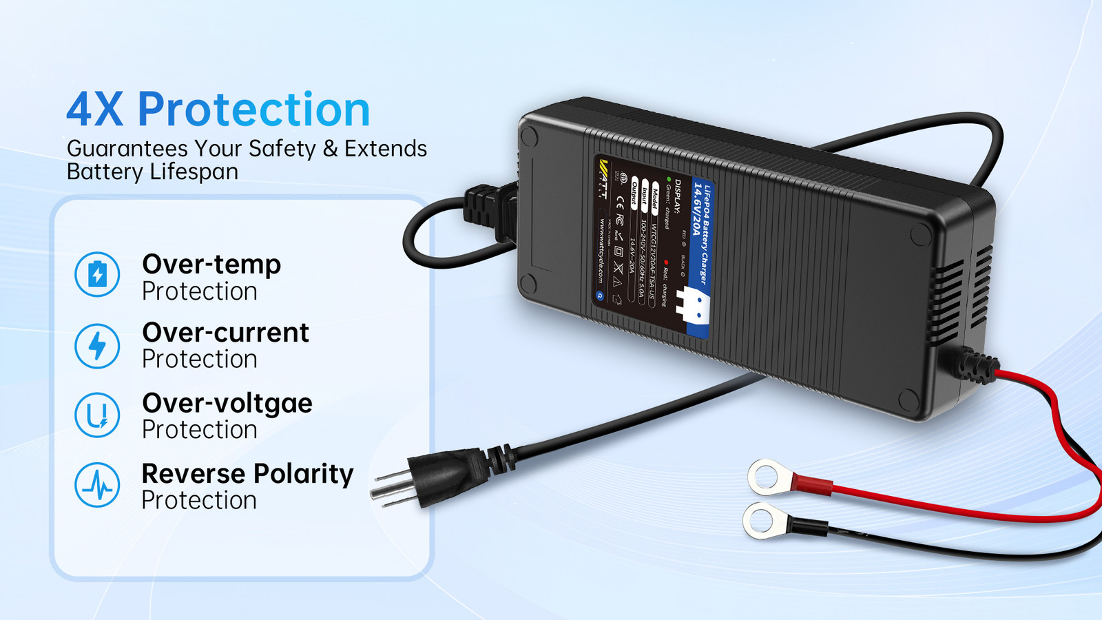 Wattcycle 12V 100Ah LiFePO4 Lithium Battery + 20A Charger Included for RV Solar
