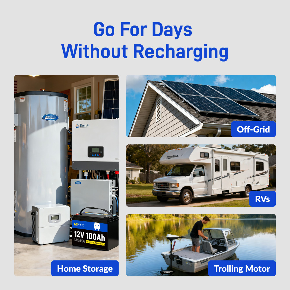 12V 100Ah LiFePO4 Lithium Battery + 12V 20A Charger Included for RV Solar Marine