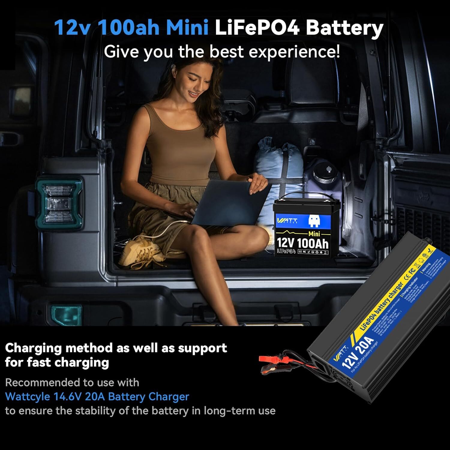 12V 100Ah LiFePO4 Lithium Battery Mini Group 22NF for RV Trolling Motor Schoolie