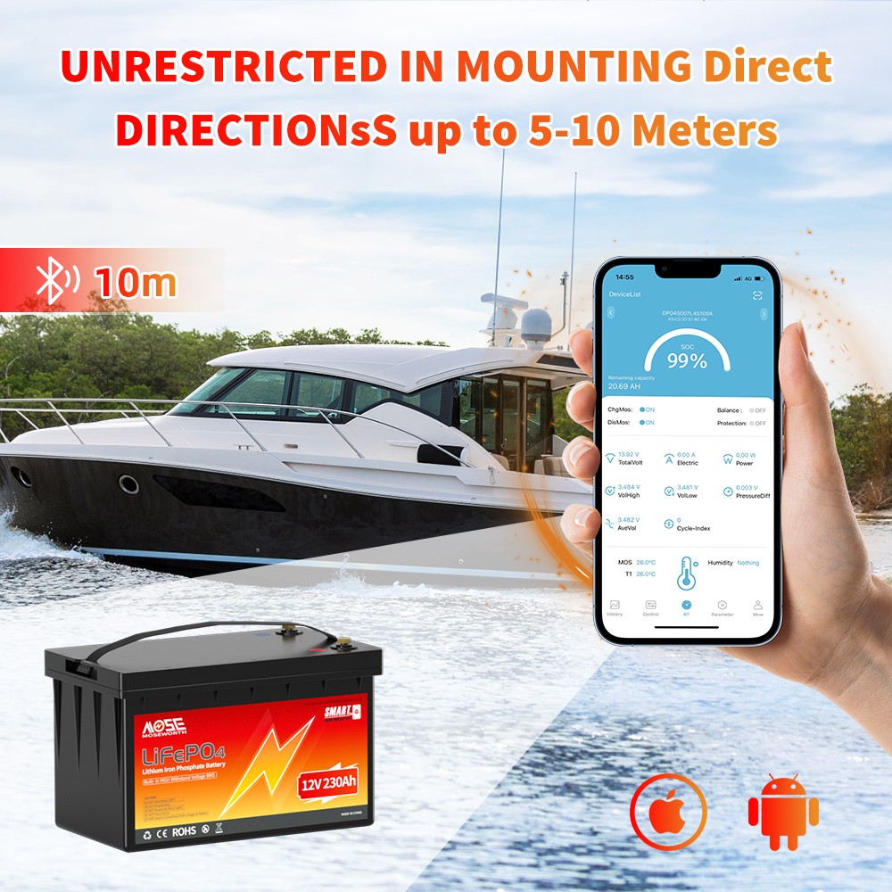 Bluetooth 12V 230Ah LiFePO4 Lithium Battery 200A BMS RV Marine Solar Low Temp