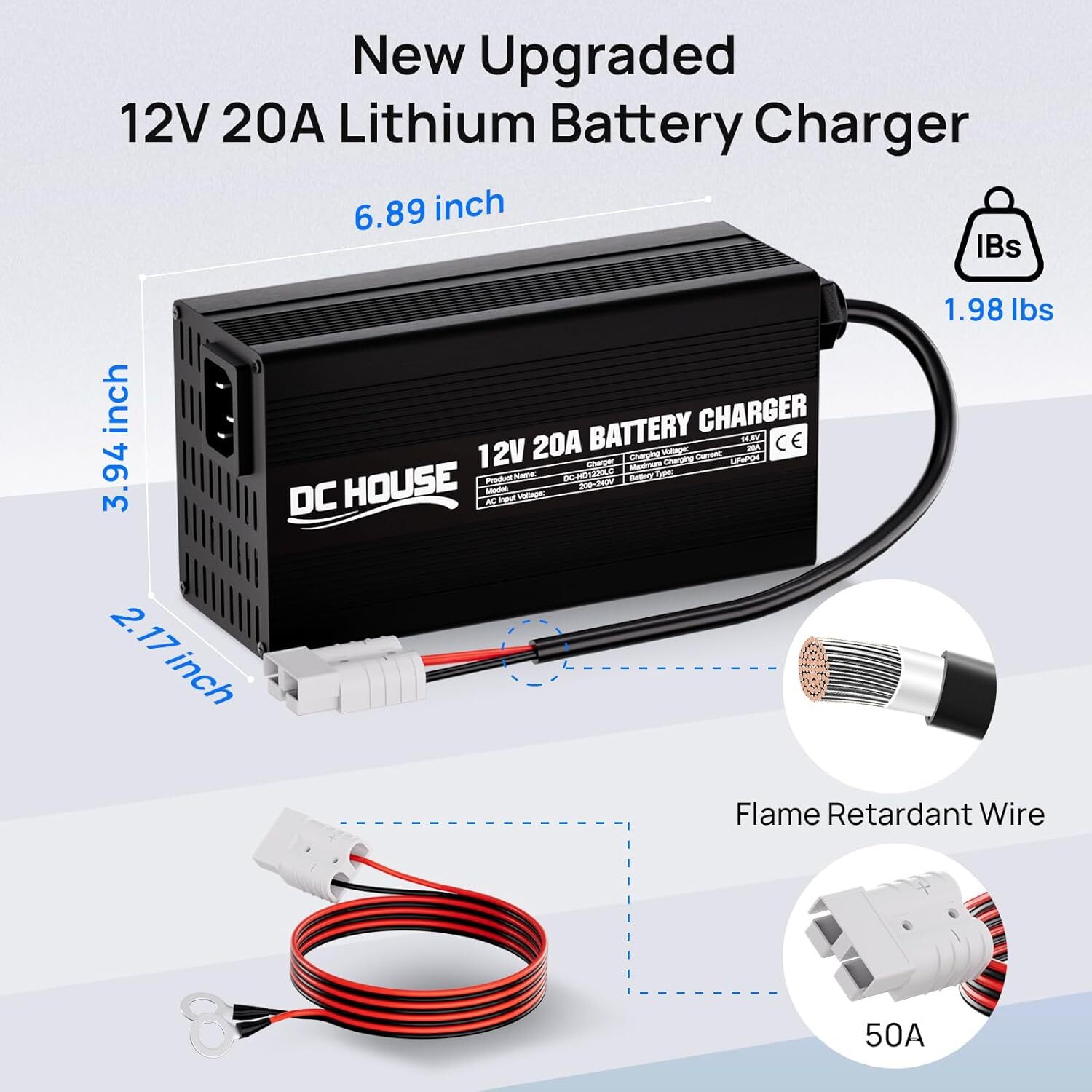 20-Amp 20A Smart Charger for Lithium Iron Phosphate (LiFePO4) Battery 12V 14.6V