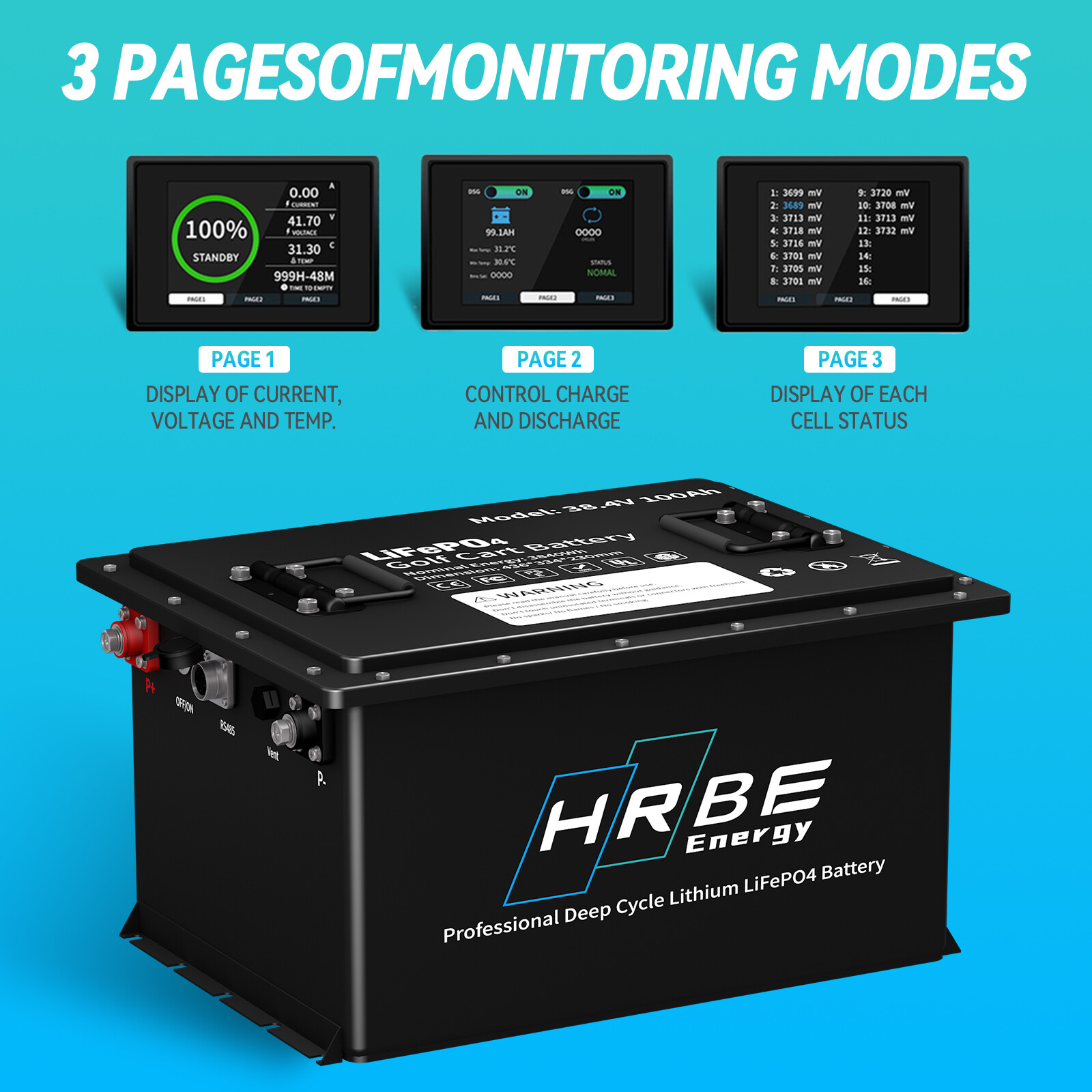 36V 100Ah Golf Cart LiFePO4 Lithium Battery 15000 DeepCycle 200A BMS Club Car