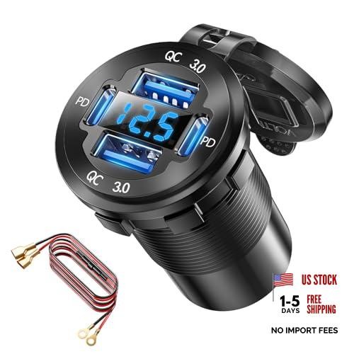 2V USB Charger with 4 Ports, Upgraded Aluminum Alloy Car Outlet with LED 1