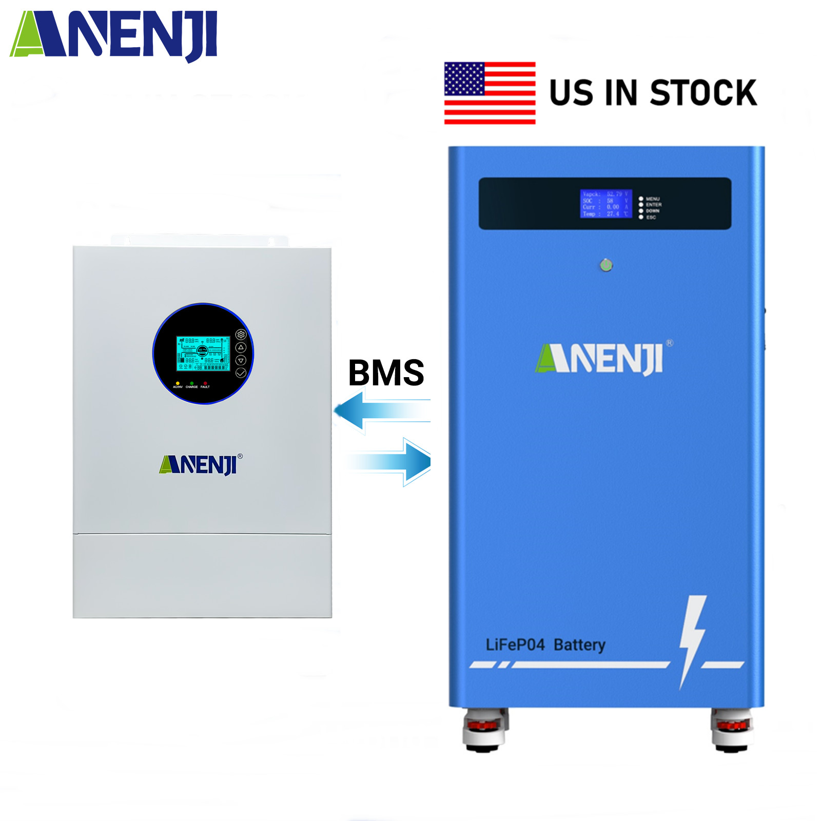 16KWh 314Ah 51.2V LiFePO4 Battery Storage+12KW Hybrid Solar Inverter 120V/240Vac