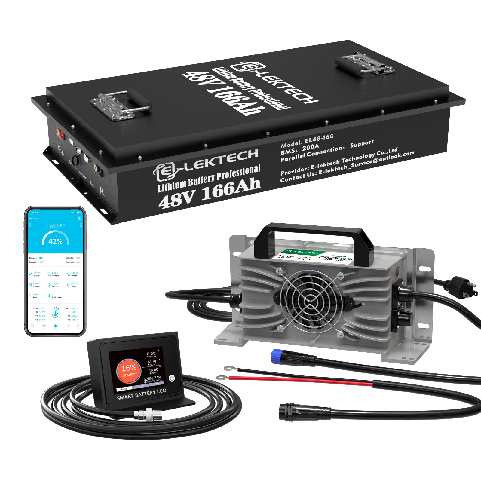 48V 166Ah LiFePO4 Lithium Golf Cart Battery 200A bms 15A Charger Off-grid Solar