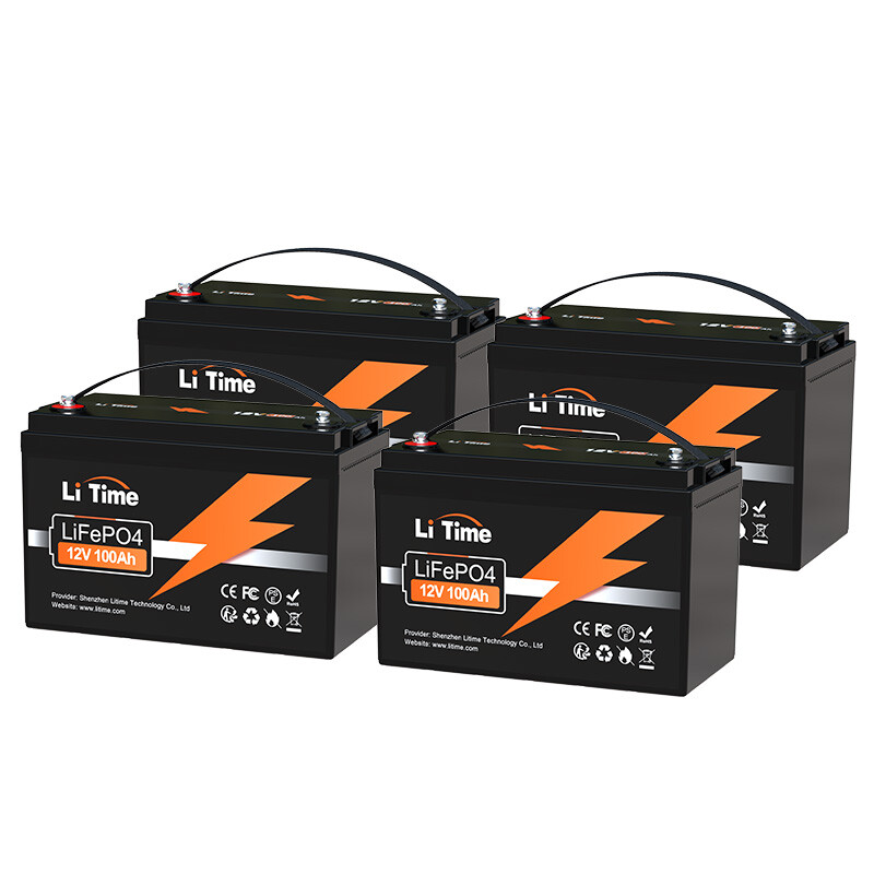 Litime 4Packs 12V 100Ah LiFePO4 Lithium Battery BMS for Solar Off-grid Marine
