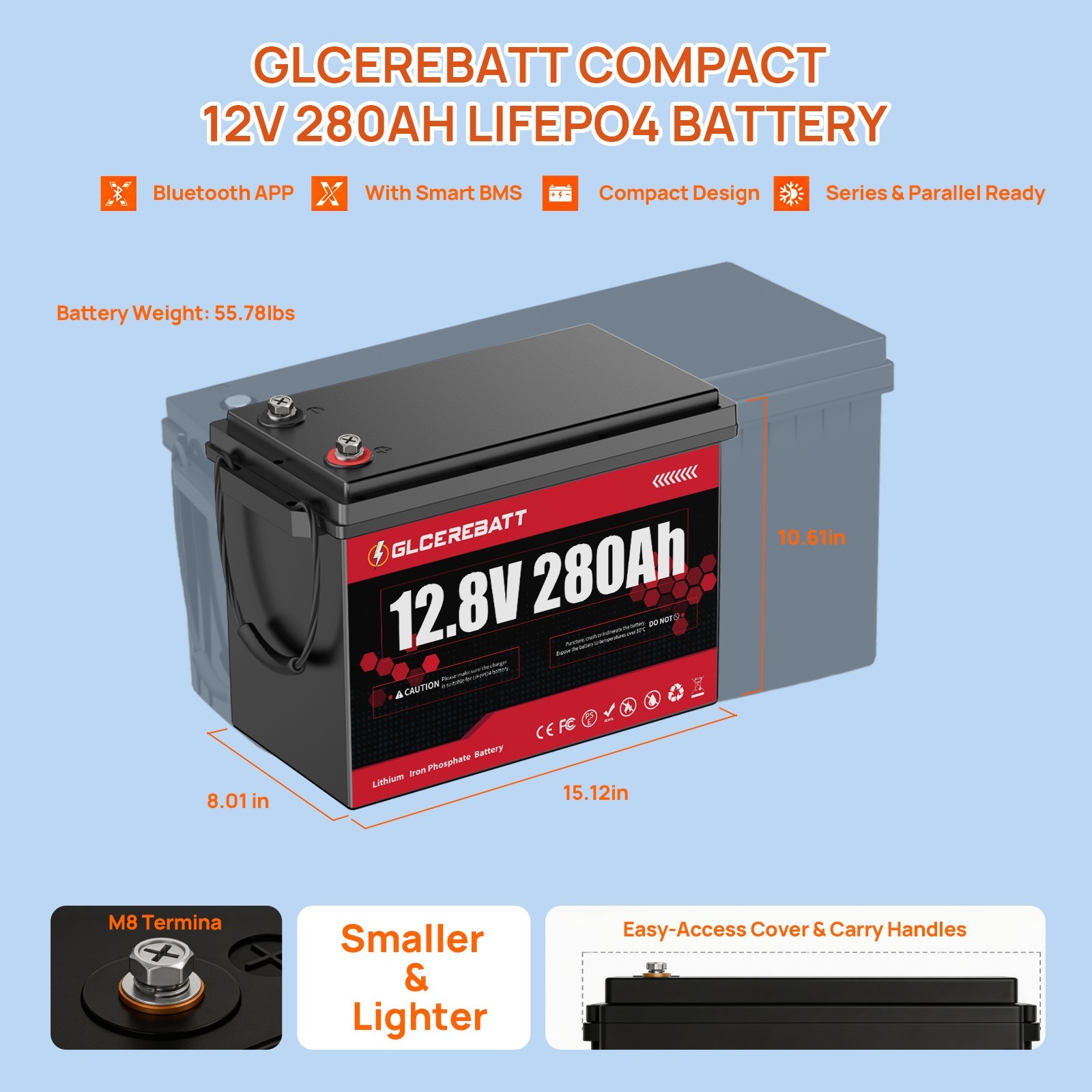 12V 280Ah LiFePO4 Lithium Battery 3584Wh 200A BMS Deep Cycle for RV Solar Boat