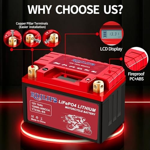 YTX30L-BS Lithium Battery, 12V 10Ah 600CCA LiFePO4 Motorcycle Battery for ATV,
