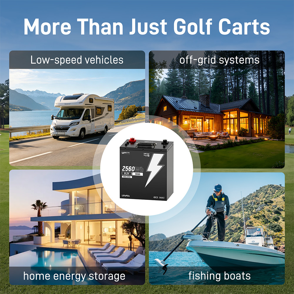 Wattcycle 48V 51.2V 50Ah 2560Wh Lithium LiFePO4 Golf Cart Battery Metal Case