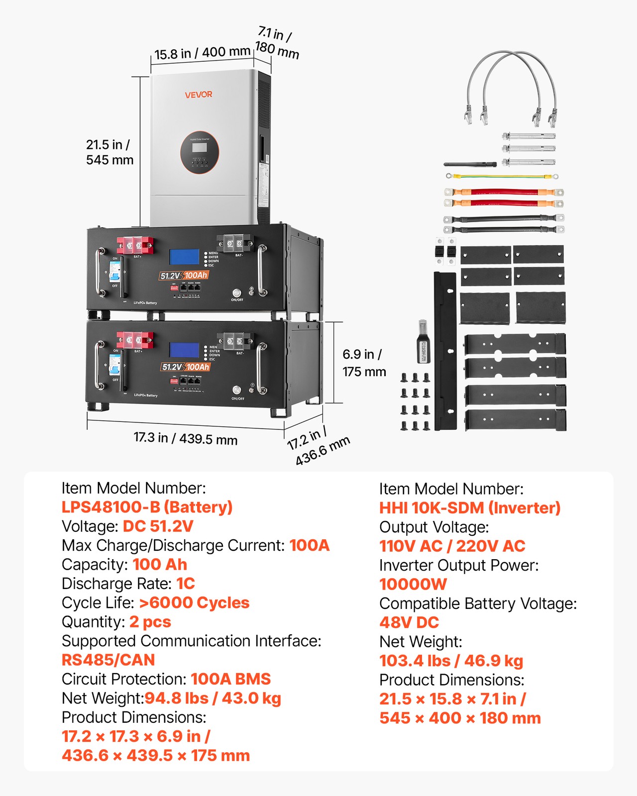 VEVOR Home Power Station Backup Power 5120Wh LiFePO4 Lithium AC 10000W Inverter