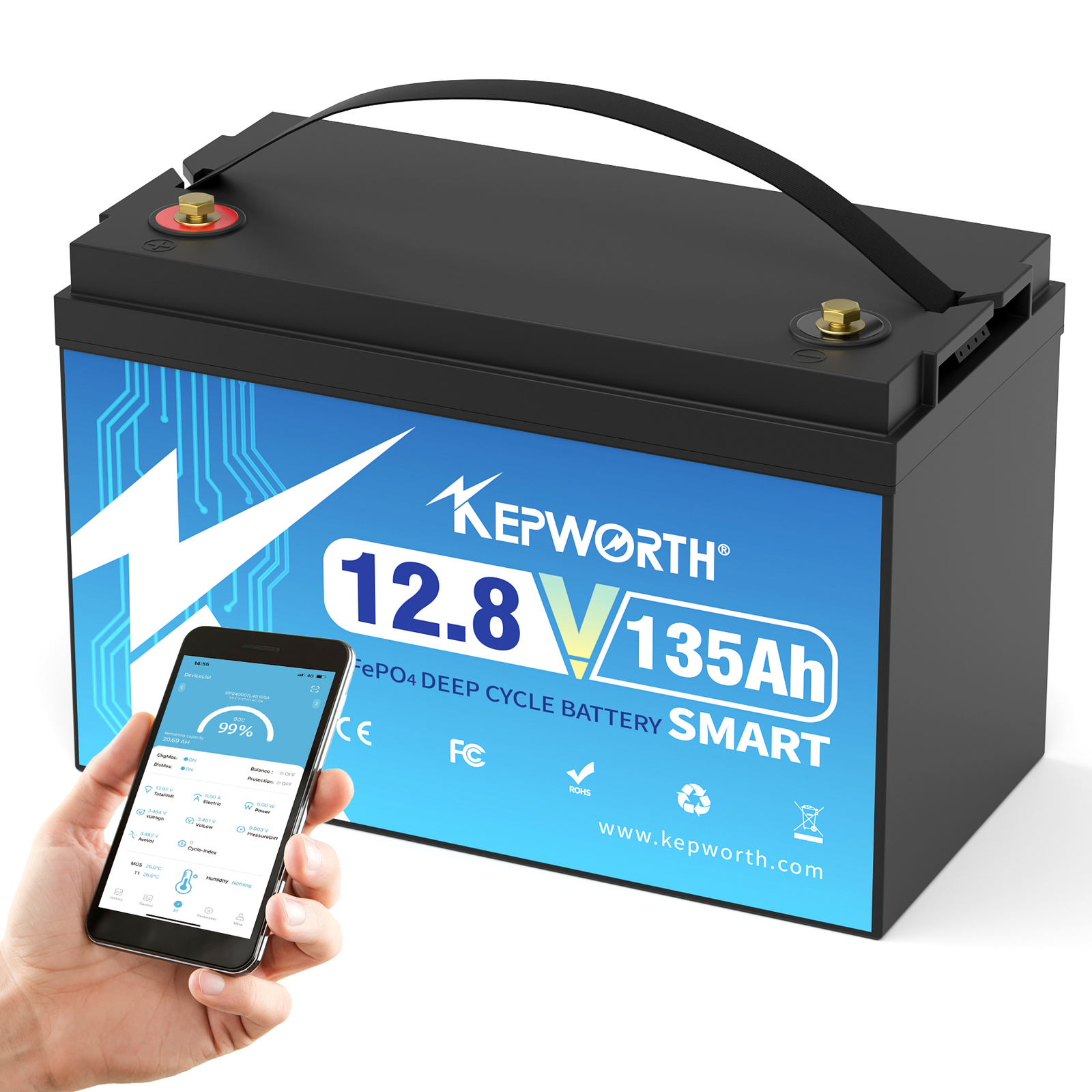 Bluetooth 12V 135Ah Lithium Battery 15000 Deep Cycle LiFePO4 BMS Boat Off-grid